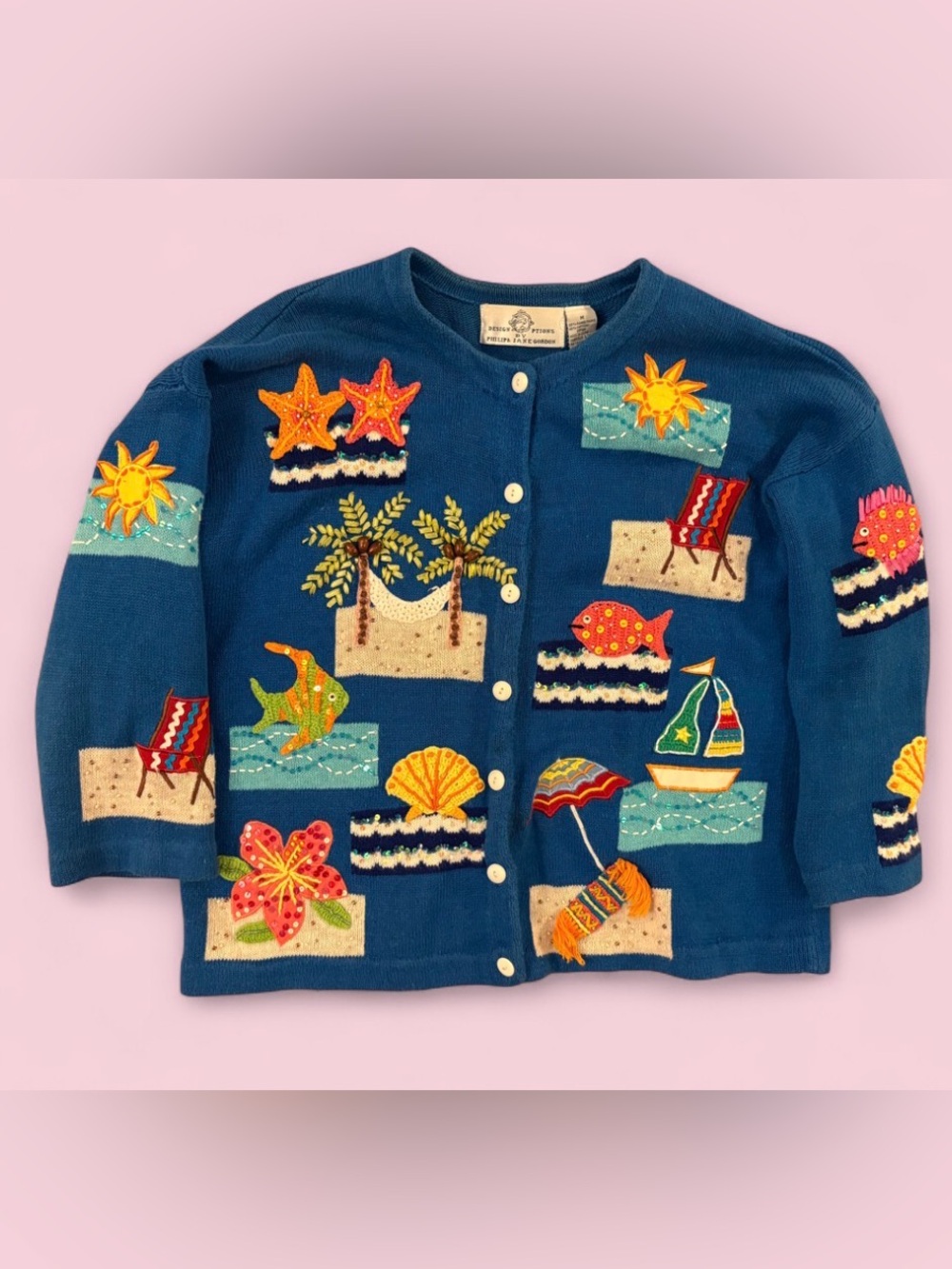 Vintage Design Options Phillip & Jane Gordon Beach Ocean Cardigan Sweater Sz M